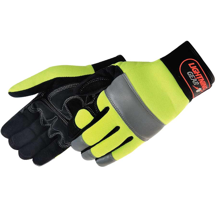 BLK Mech GLV W/hi-vis YLW REF TPE M Premium Grade Synthetic Leathe