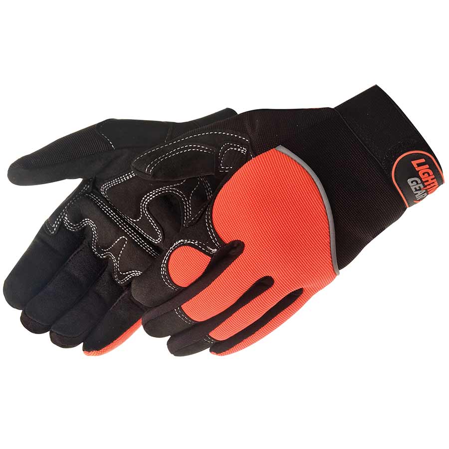 BLK Mech GLV W/hi-viz Orange, MED Standard Grade Synthetic Leath