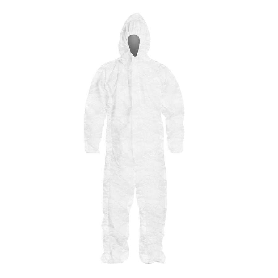 STD WT WHT Cvrall Hood L W/ela W&a 25 Pcs/cs