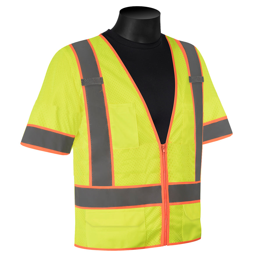 CLASS3 TWO TONE LIME GRE 2"SIL V ZIP "Fluorescent lime green mesh f