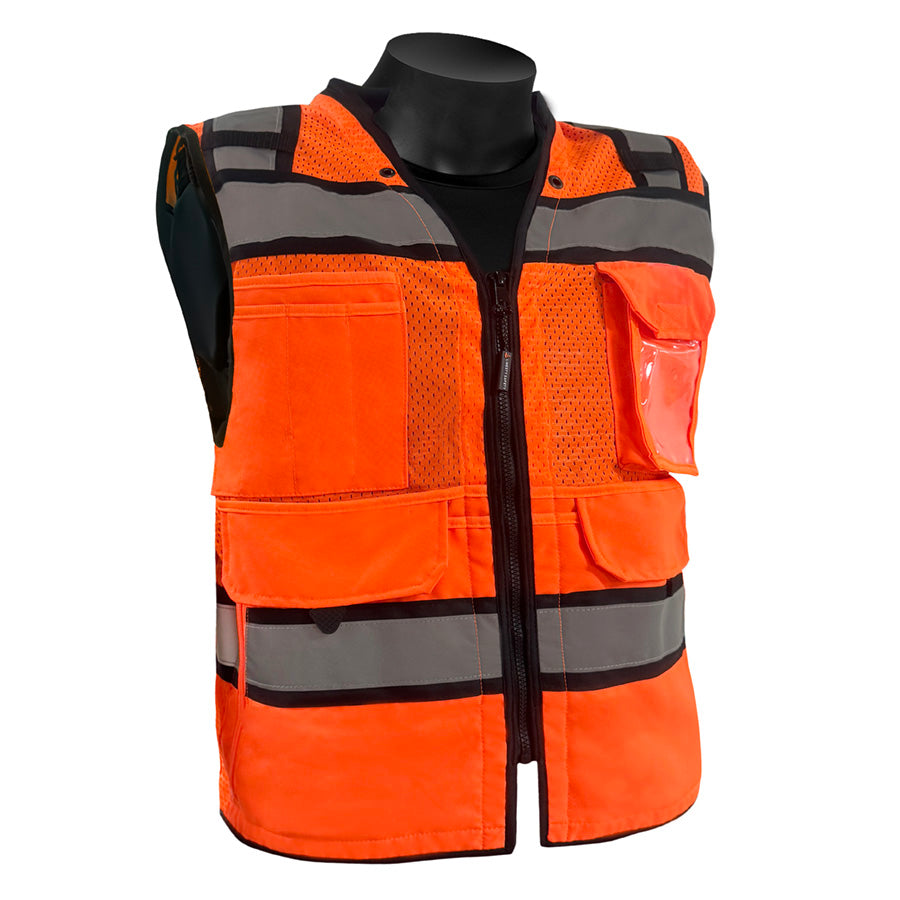 Class2 Orang ALL Mesh SV SML 2" Silvstripes W/slash Pockets