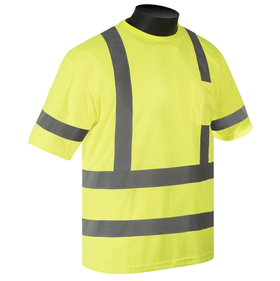 CLS 3 SS 100% Poly Shirt M Lime Green, Sewn ON Tape