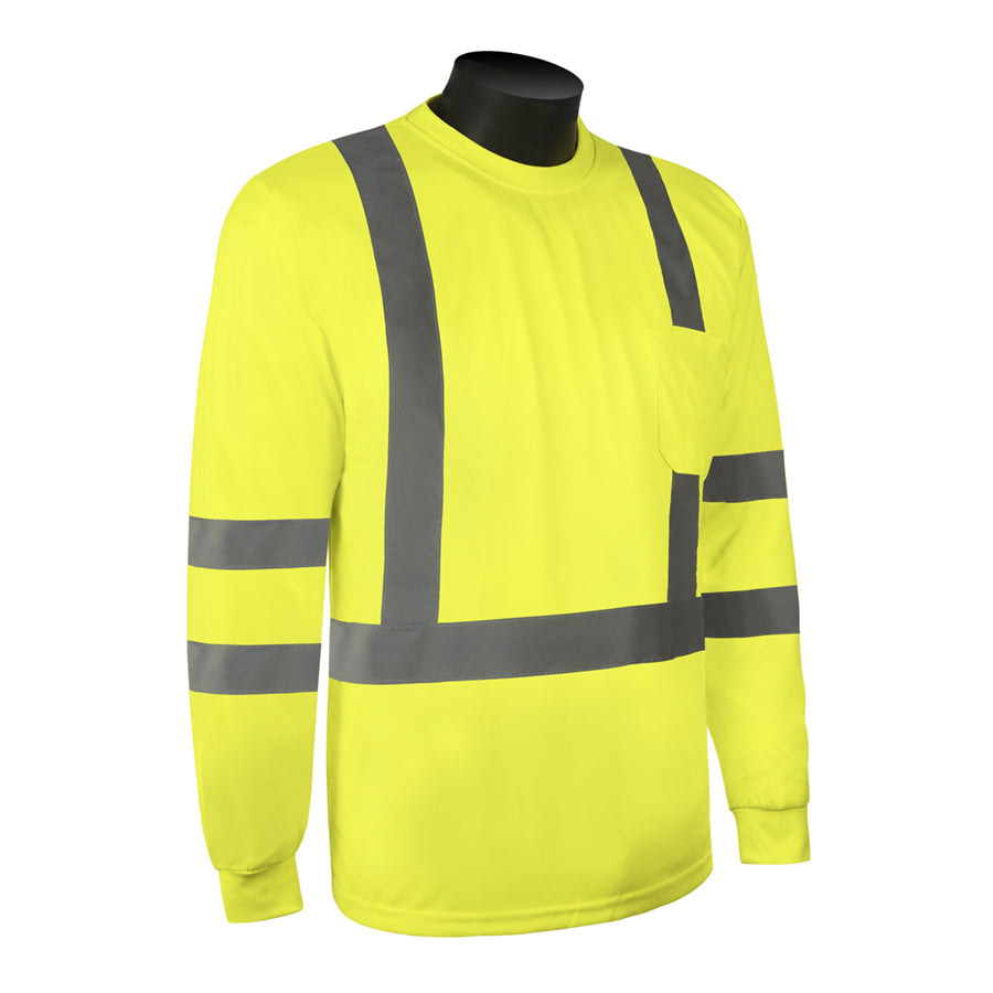 CLS 3 LS 100% Poly Shirt M Lime Green Sewn ON Tape