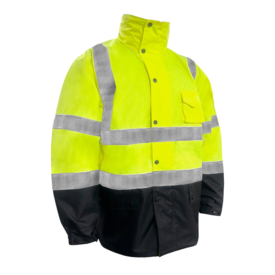 CLS 3 LM Gr/blk BTM Rainjacket W Reflective Silver Tape S/m Class 3