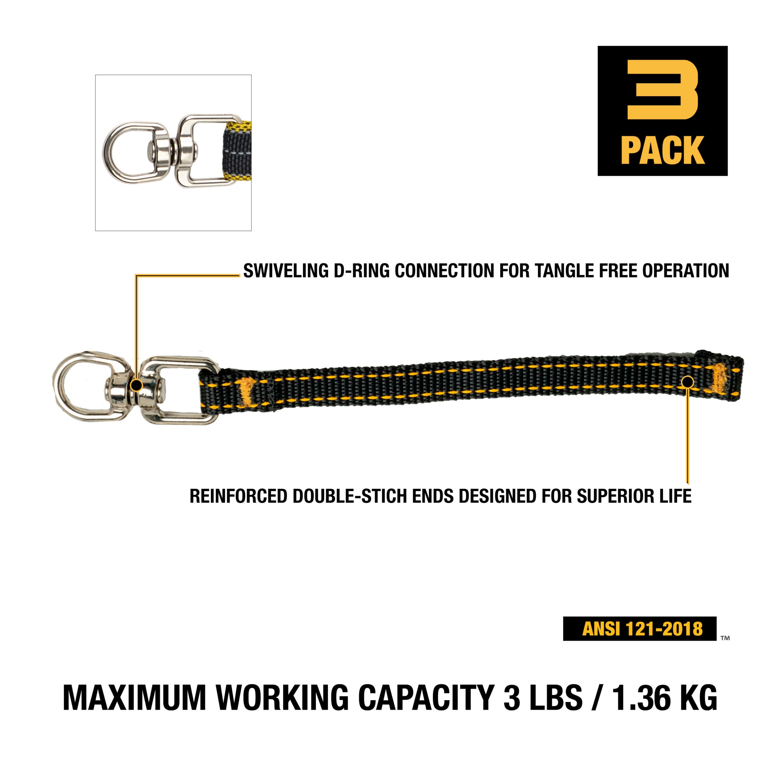 DEWALT Tool Attachment with Swivel  6.5 inches, 3 pack