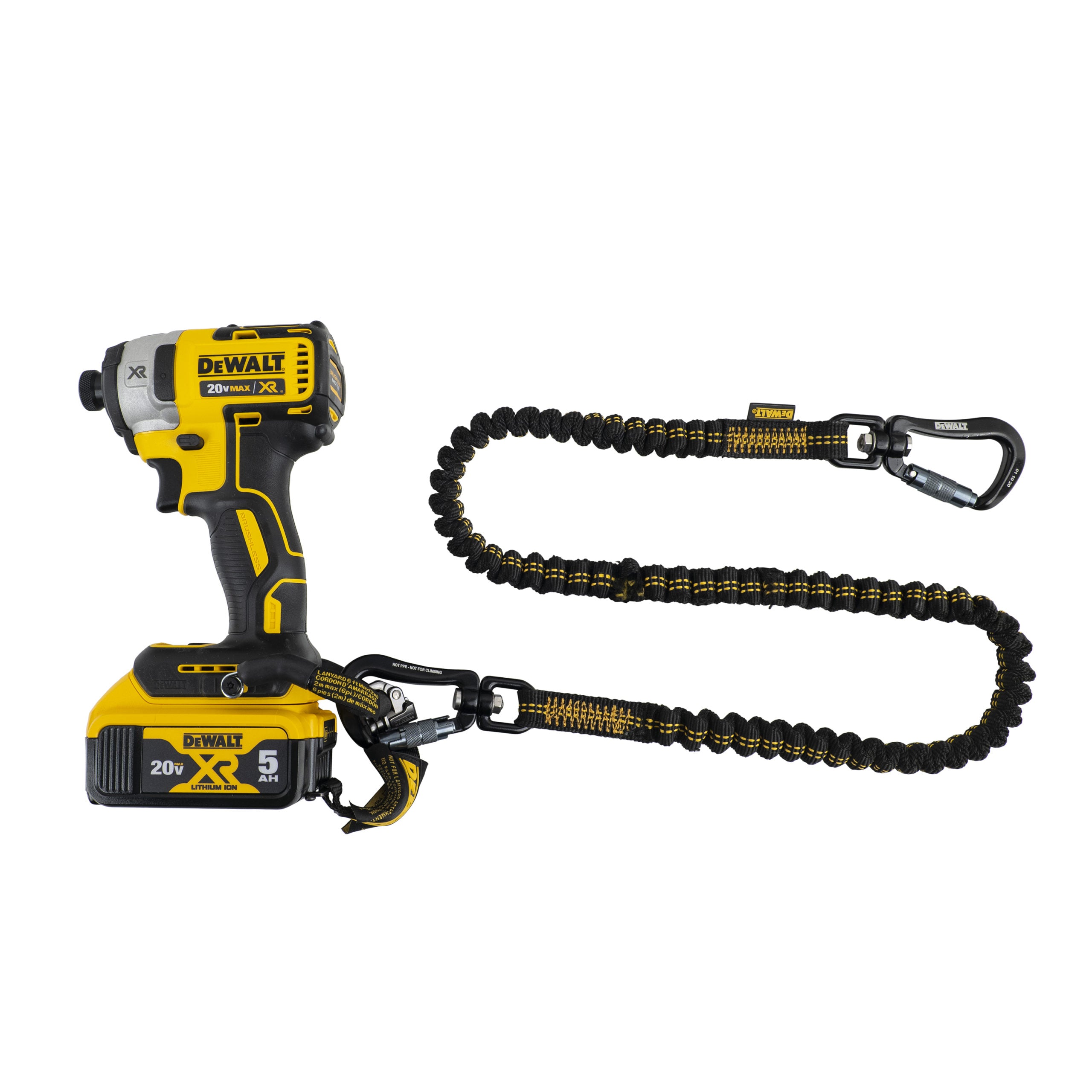 DEWALT Power Tool Lanyard with Dual Carabiner 75in. ( 1.90 m), 25 lbs. (11.3 kg) capacity
