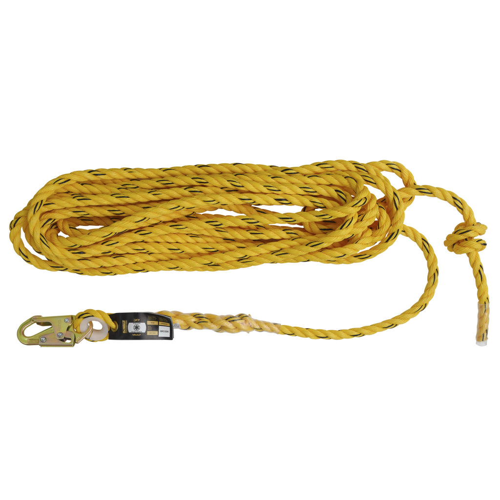 DEWALT 25 ft. (7.6 m.) Vertical Lifeline Polydac Rope with Snap Hook and Taped End