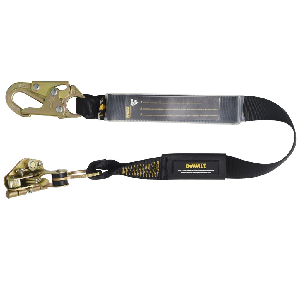 DEWALT Rope Grab Captive Manual 3 ft. (0.9 m) Energy Absorbing Lanyard  Adjustable from 1⁄2 in. (12mm) to 5⁄8 in. (16 mm.) Rope