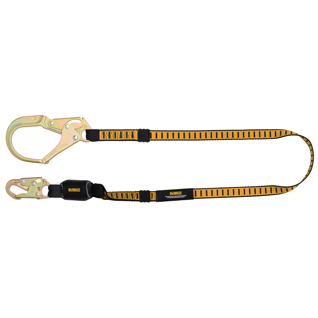 DEWALT 6 ft.(1.8 m) Single Leg Lanyard External Absorber, with Snap hook on D-Ring End and Rebar Hook on Anchor End