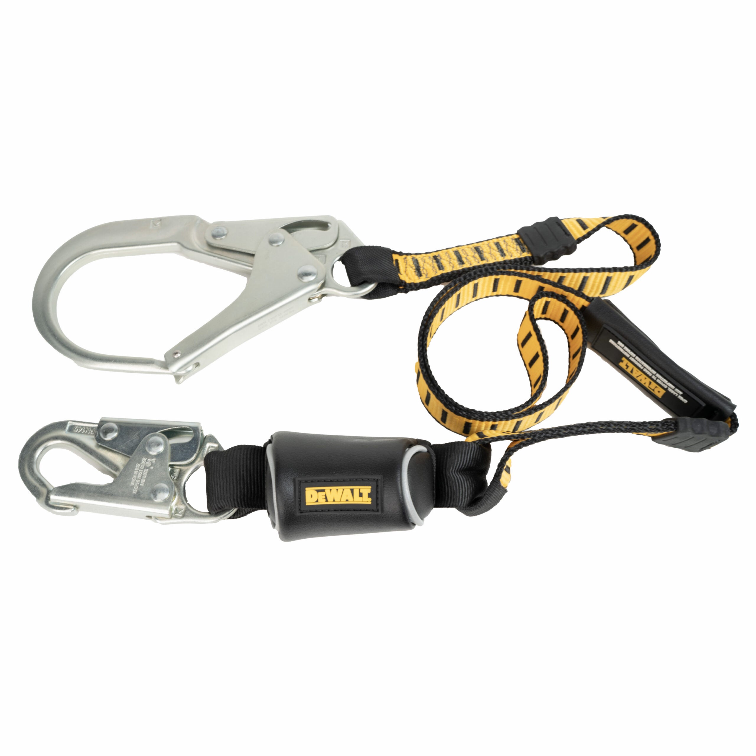 DEWALT 6 ft.(1.8 m) Single Leg Lanyard External Absorber, with Snap hook on D-Ring End and Rebar Hook on Anchor End