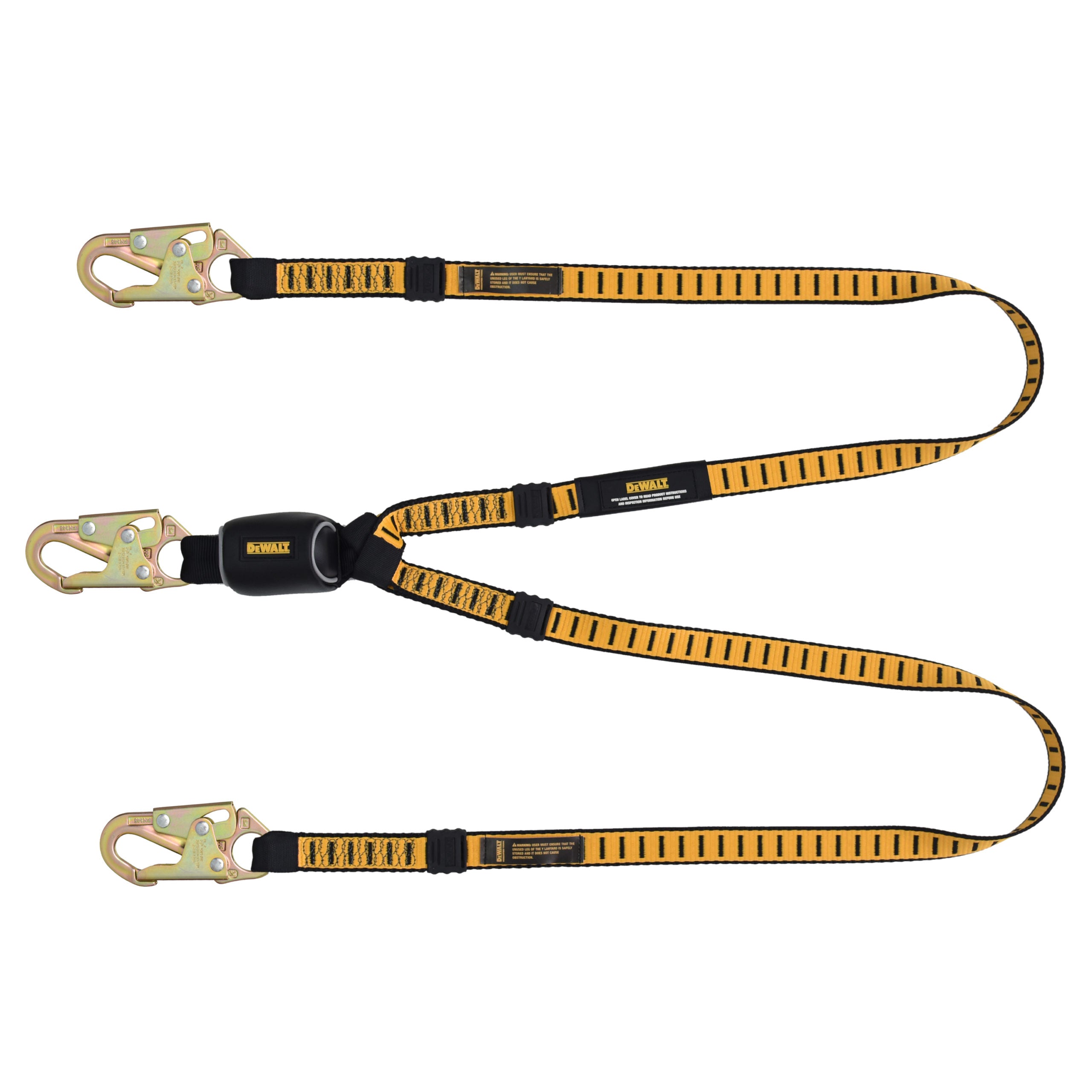 DEWALT 6 ft.(1.8 m.) Twin Leg Lanyard External Absorber, Snap hook on Both Ends