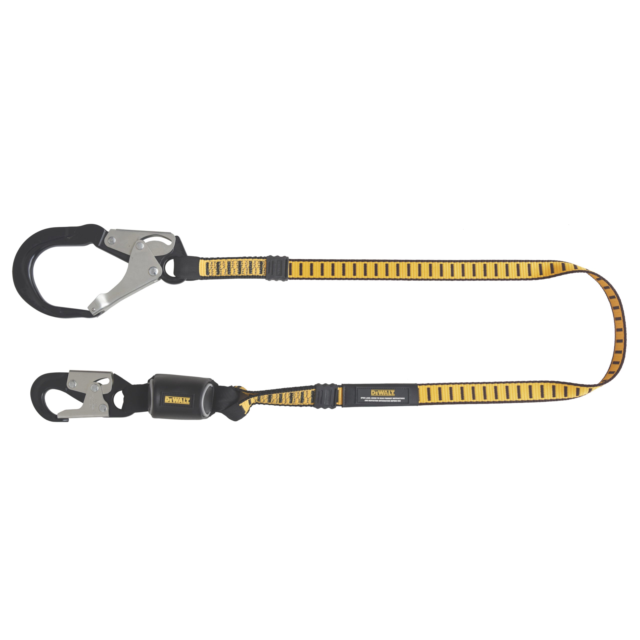 DEWALT 6 ft.(1.8 m) Single Leg Lanyard External Absorber, Aluminum Snap hook on D-Ring End and Aluminum Rebar Hook on Anchor End