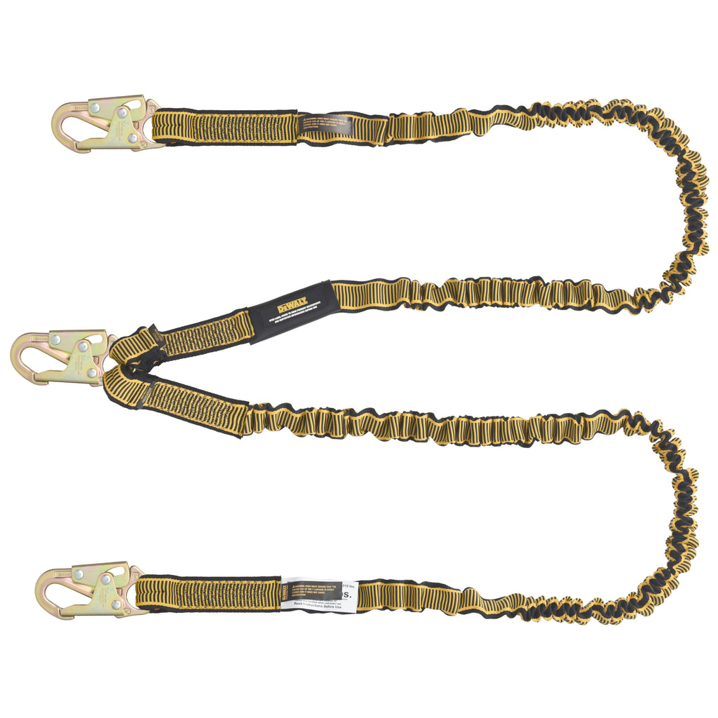 DEWALT 6 ft. (1.8 m) Lanyard, Twin, Internal Absorber Lanyard with Steel Snap hooks on All Ends