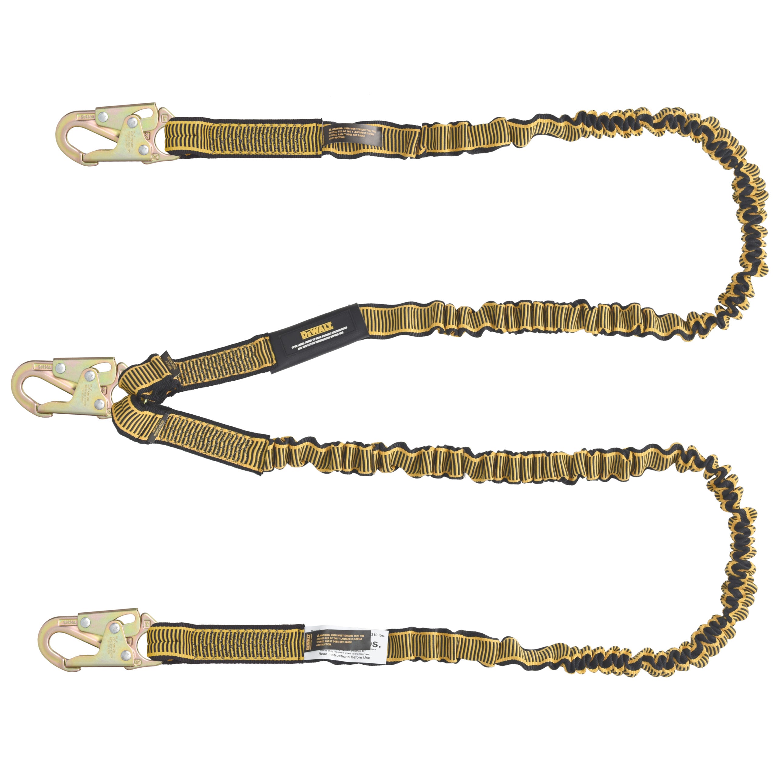 DEWALT 6 ft. (1.8 m) Lanyard, Twin, Internal Absorber Lanyard with Steel Snap hooks on All Ends