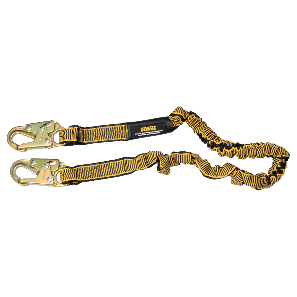 DEWALT 6 ft. (1.8 m) Single Leg Lanyard Internal Energy Absorber, 4 ft. to 6 ft. Stretch with Steel Snap hooks on Both Ends