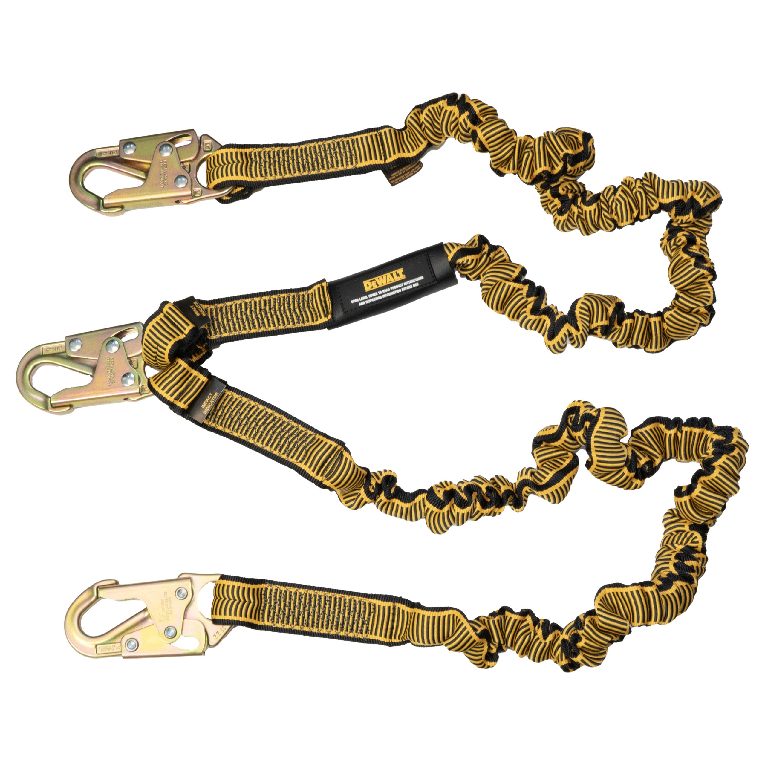DEWALT 6 ft. (1.8 m) Twin Leg Lanyard Internal Energy Absorber, 4 ft. to 6 ft. Stretch with Steel Snap hook Both Ends