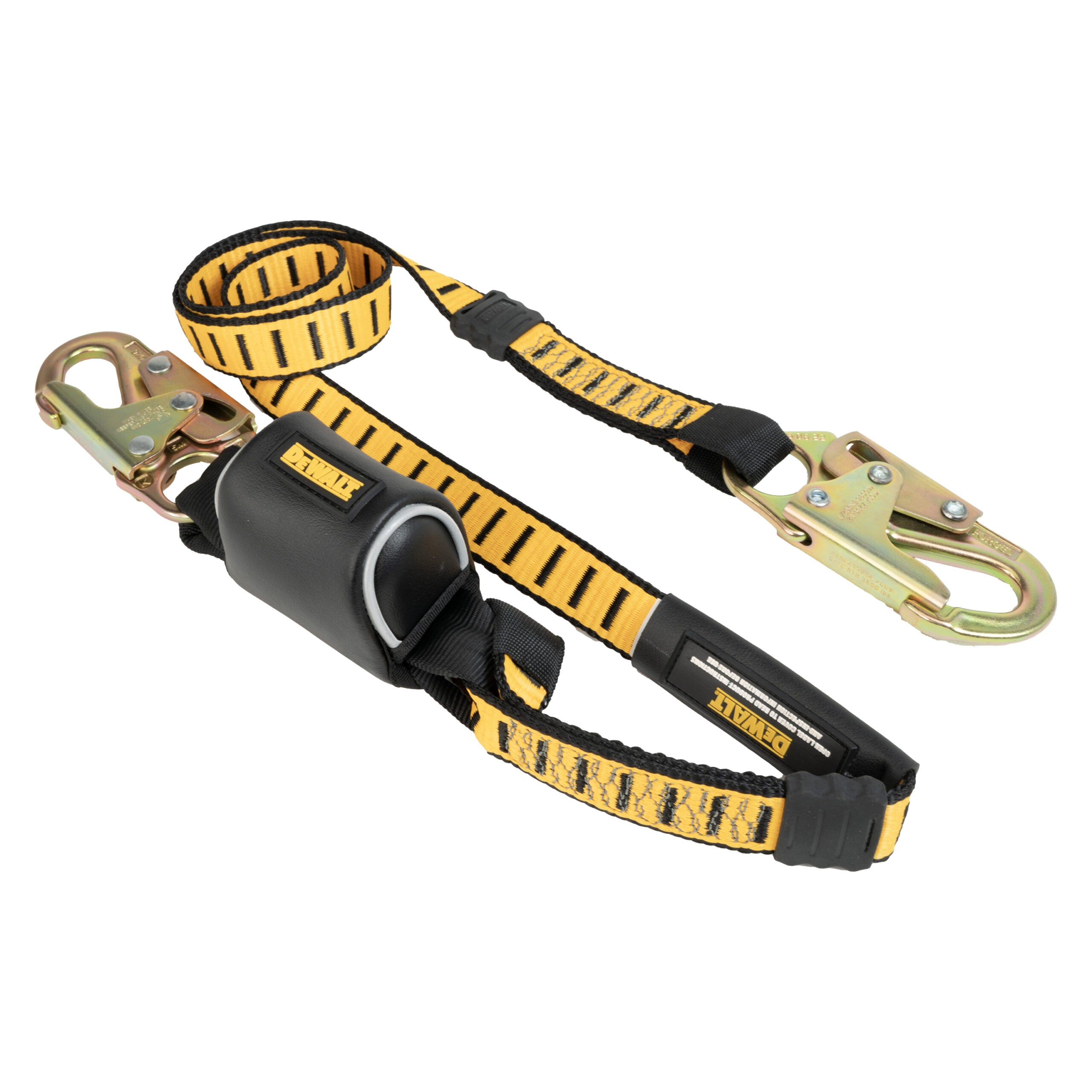 DEWALT 6 ft.(1.8 m) Single Leg Lanyard, External Energy Absorber, Tie-Back, Steel Snap hooks Both Ends