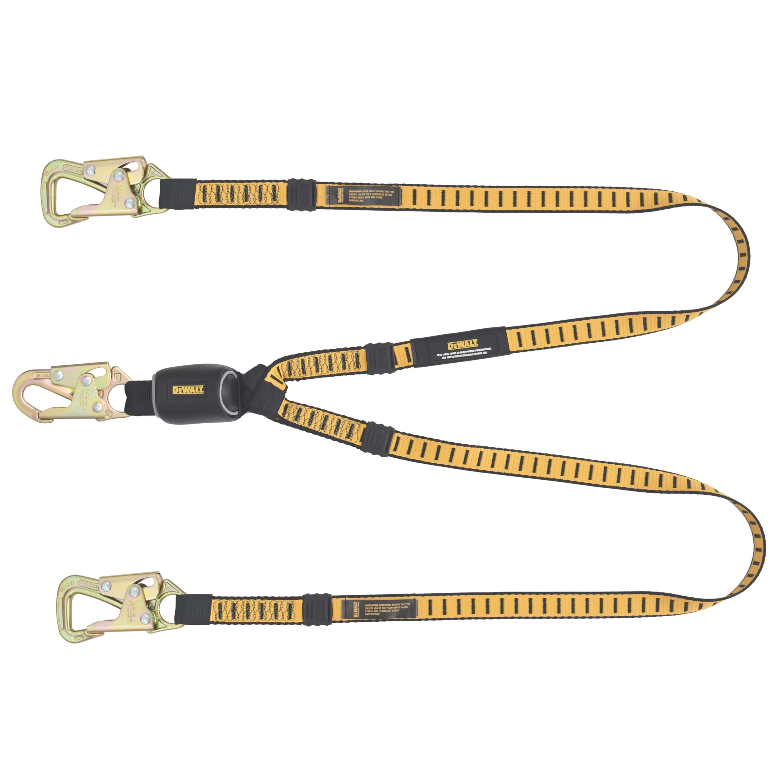 DEWALT 6 ft.(1.8 m) Twin Leg Lanyard, External Energy Absorber, Tie-Back Adjustable, Steel Snap Hooks Both Ends