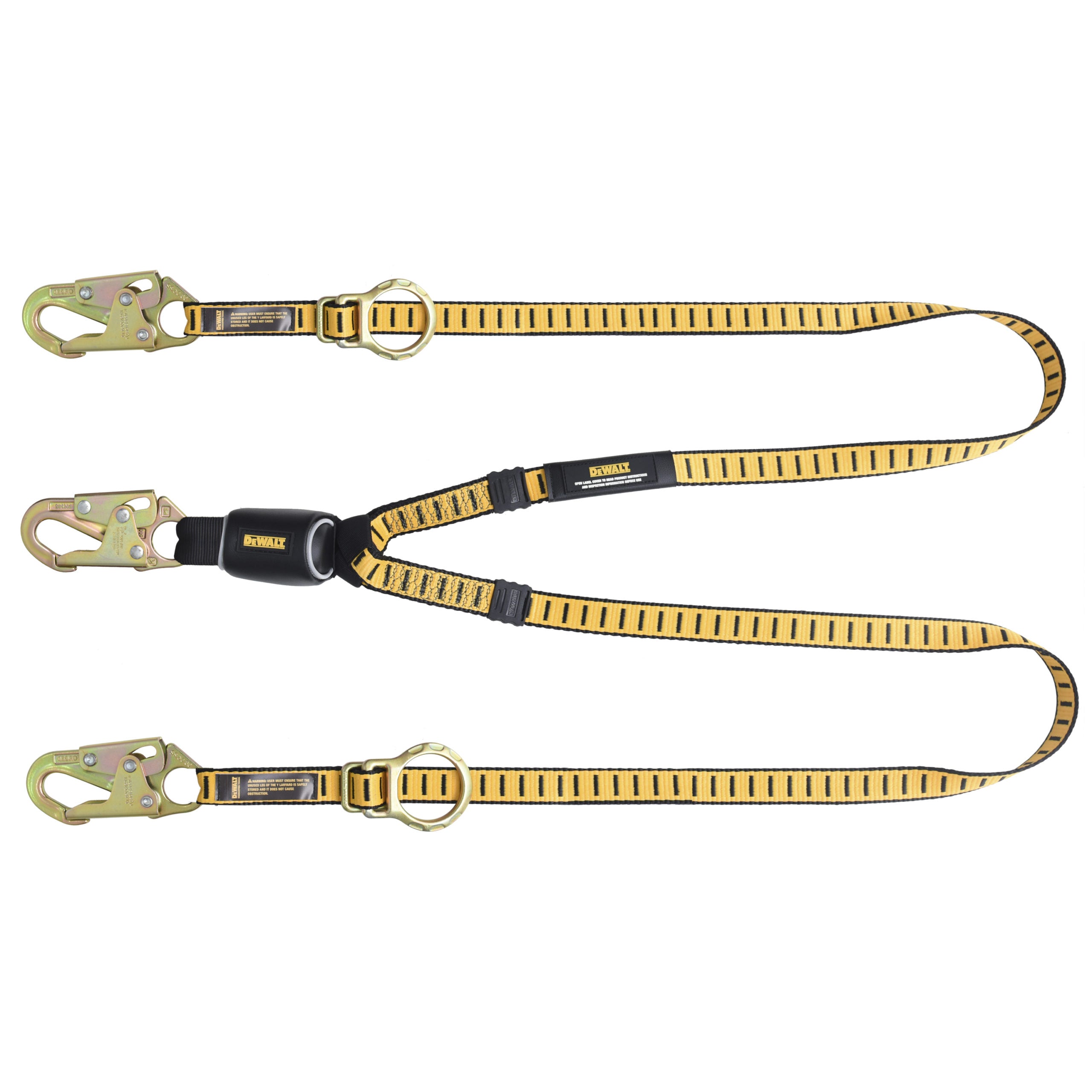DEWALT 6 ft.(1.8 m) Twin Leg Lanyard, External Energy Absorber, Tie-Back to D-Ring, Adjustable, Steel Snap Hooks Both Ends