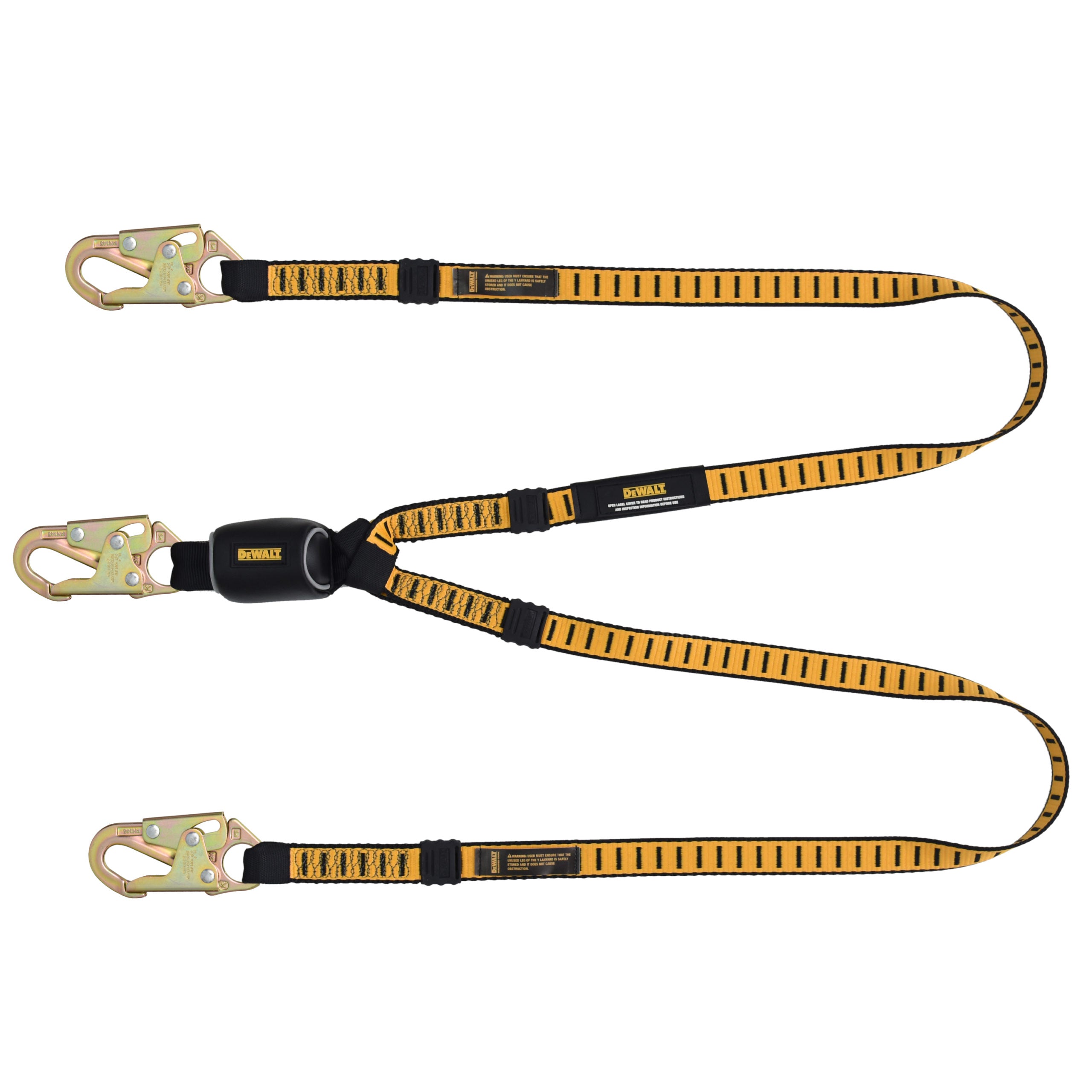 DEWALT 6 ft.(1.8 m) Twin Lanyard, External Absorber, 12-Ft (3.2M.) Free fall Lanyard with Steel Snap hooks on Both Ends