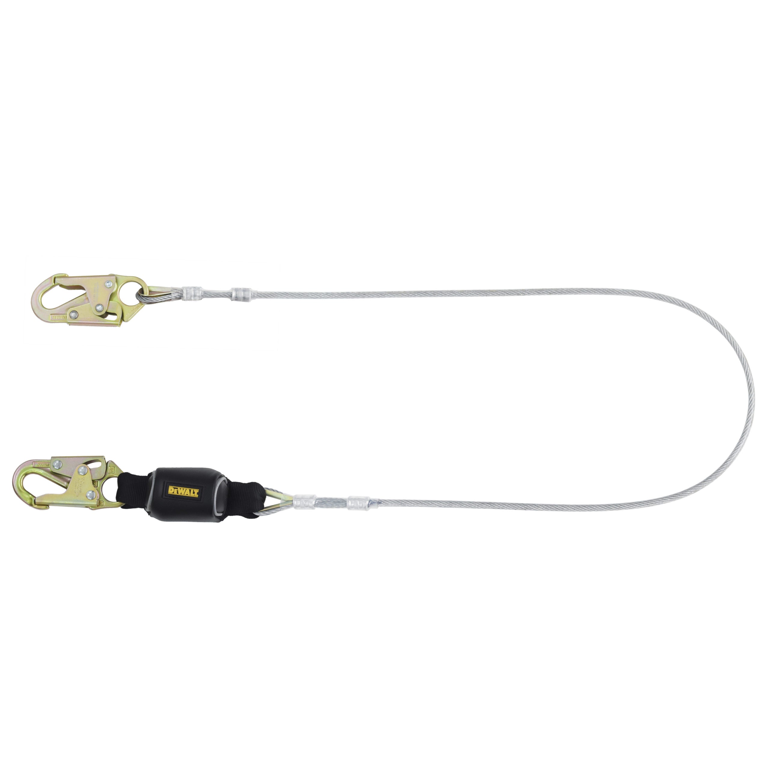 DEWALT 6 ft.(1.8 m) Single Lanyard, External Energy Absorber, Leading Edge Cable with Steel Snap hooks on Both Ends