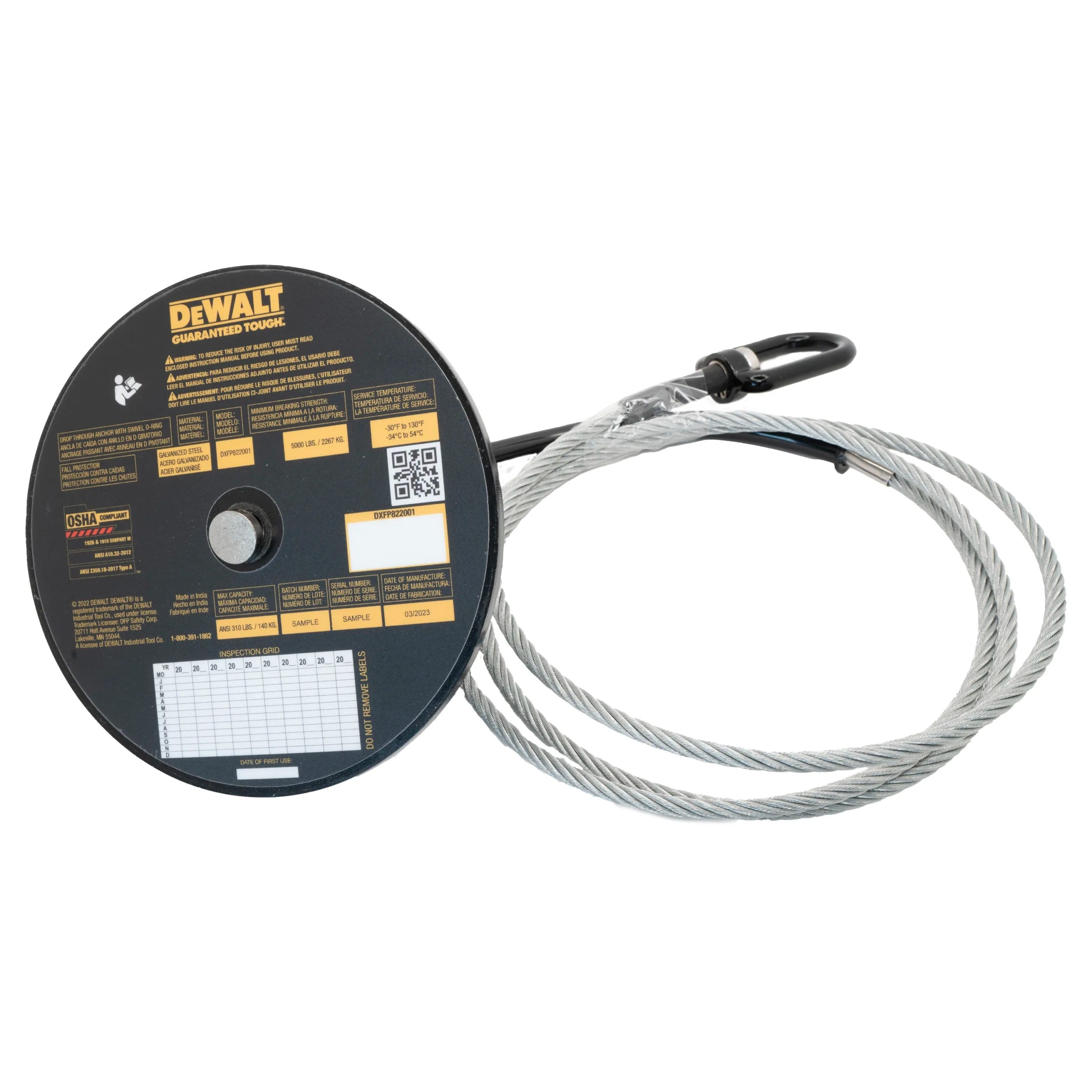 DEWALT DROP THROUGH ANCHOR WITH CABLE