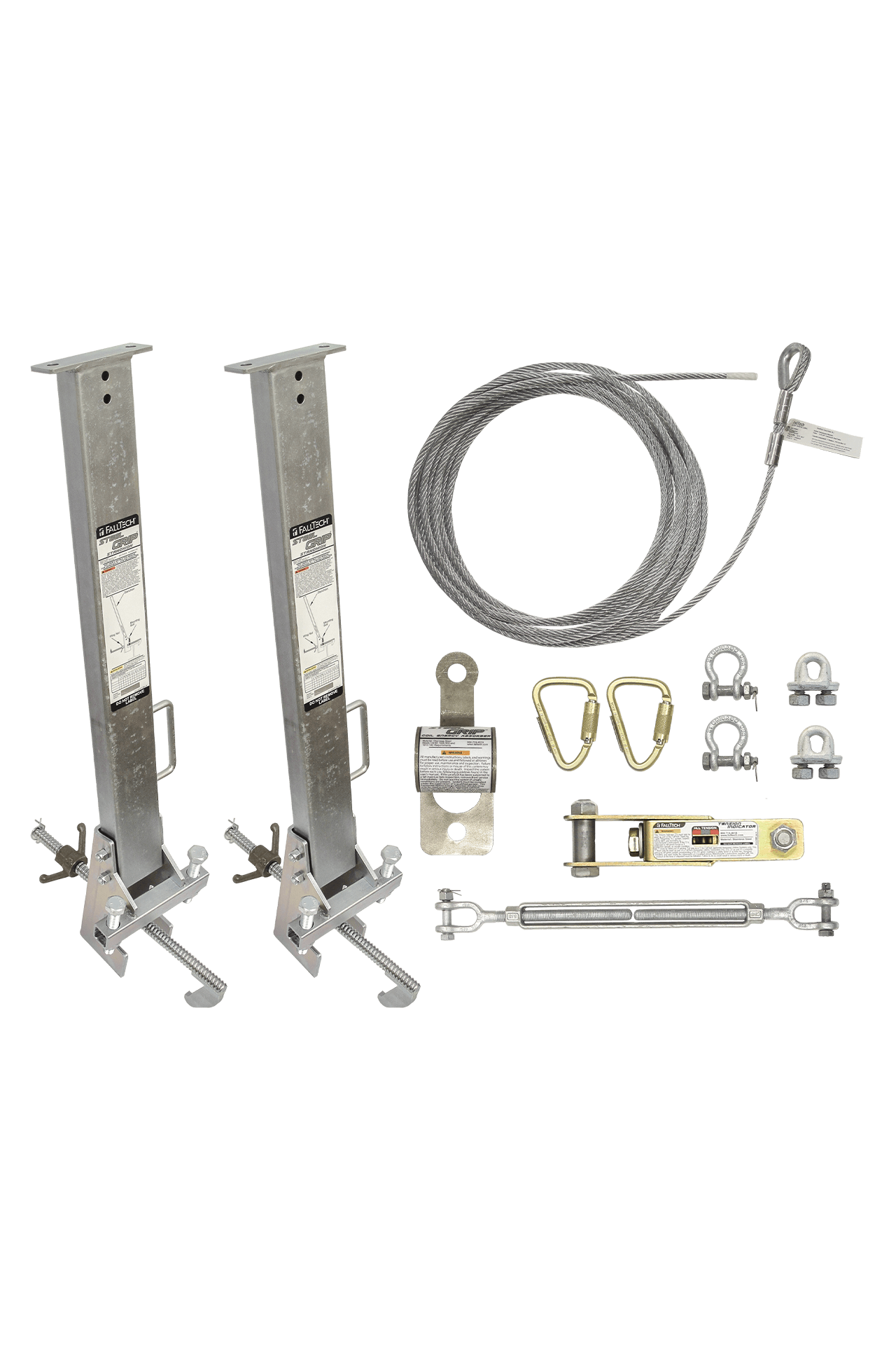 SteelGrip® Temporary Cable HLL System and Stanchions with 24" beam clamps