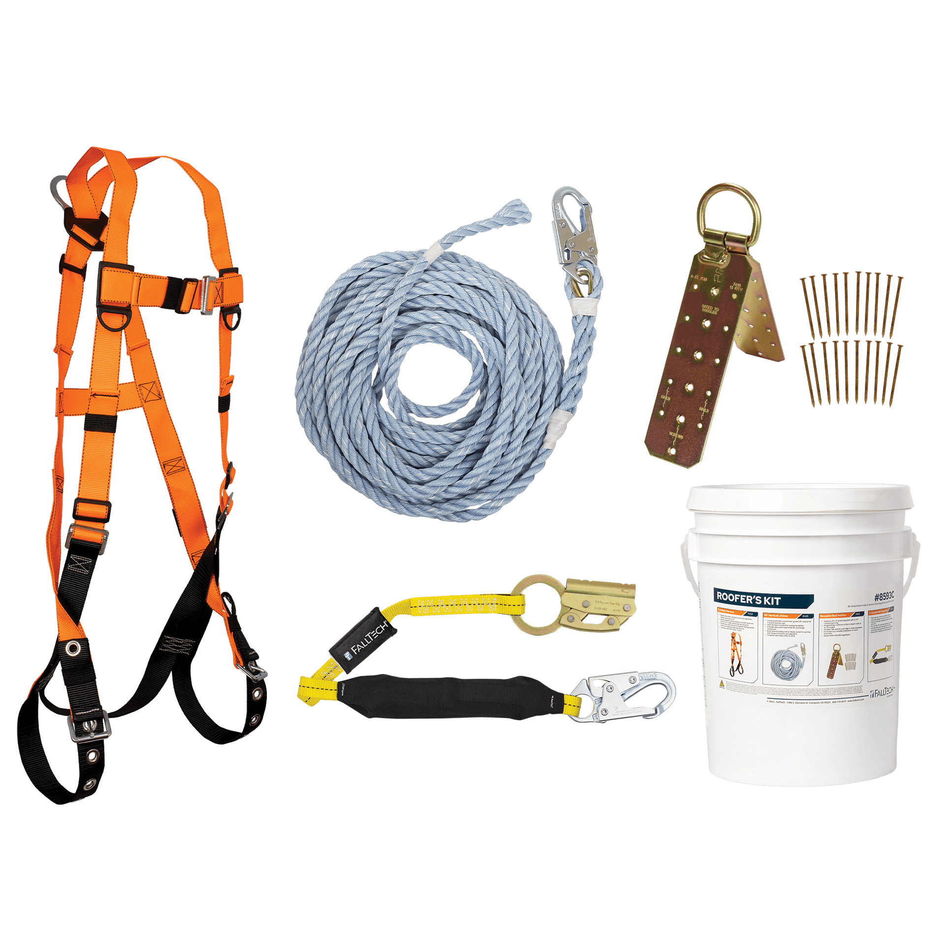 Roofer's Kit with Hinged Reusable Anchor and Manual Rope Adjuster - 8593C