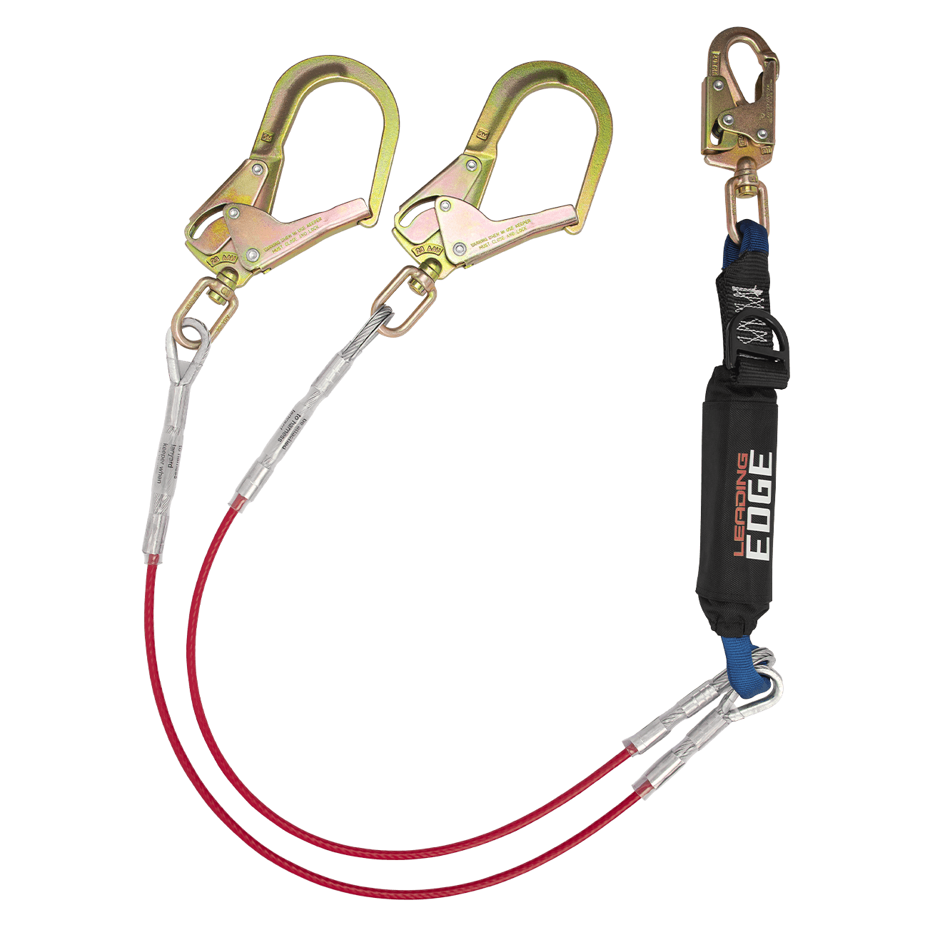 6' Leading Edge Cable Energy Absorbing Lanyard, Double-leg with Swivel Connectors and SRL D-ring