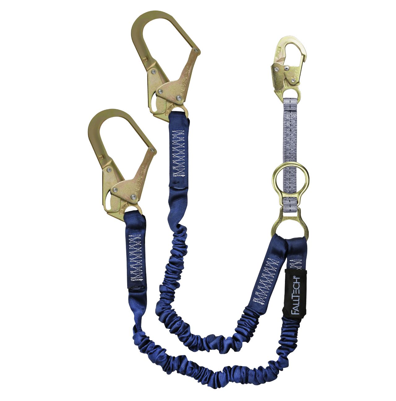4½' to 6' ElasTech® Energy Absorbing Lanyard, Double-leg with SRL D-ring and Steel Rebar Hooks