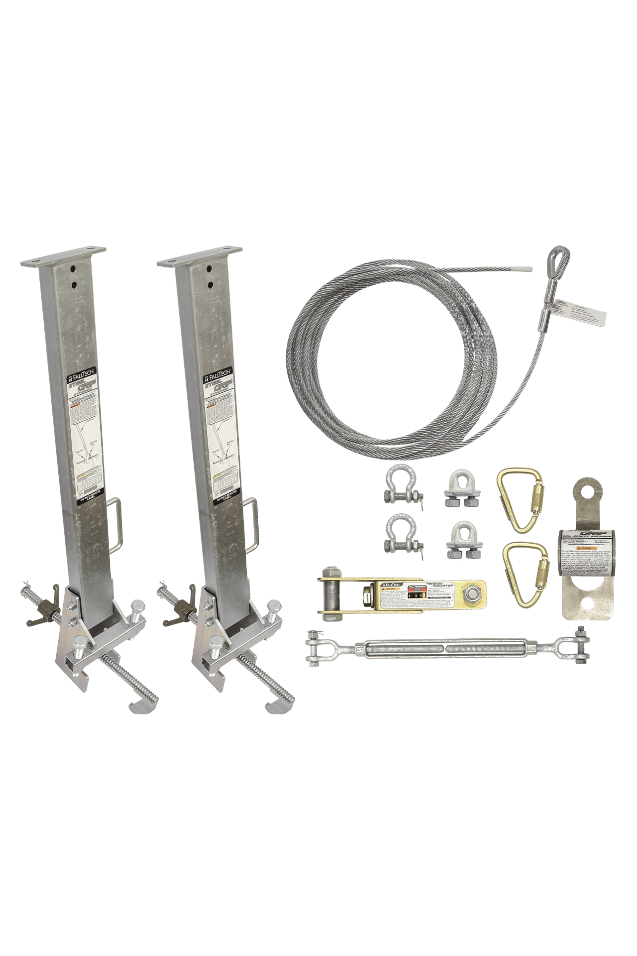 SteelGrip® Temporary Cable HLL System and Stanchions with 12" beam clamps